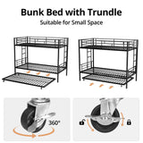 TURRIDU Bunk Bed Twin Over Twin with Trundle, Metal Triple Bunk Beds with 2 Side Ladders, Heavy Duty Bed Frame for Girls Boys Teens Adults, Can be Divided Into 3 Beds, No Box Spring Needed, Black TURRIDU