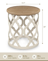 VONLUCE Farmhouse End Table,17.7'' Round French Country Side Table,Distressed Wood Tray Top Rustic Accent Table with Lipped Edge for Living Room Dining Room Bedroom,Small Space,Beige VONLUCE
