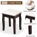 LDAILY Vanity Table Set with 10 LED Lights, Dressing Makeup Vanity with 360° Rotating Lighted Square Mirror, Cushioned Stool & 5 Drawers, Modern Bedroom Vanity Desk for Girls Women (Brown) LDAILY