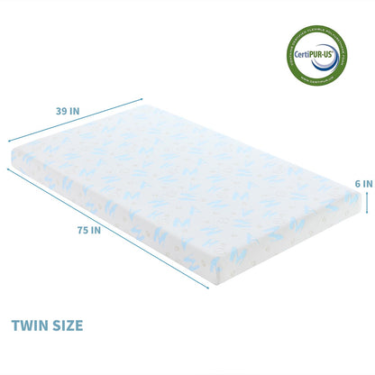 OUUI 6 Inch Twin Mattress for Kids, Removable Washable Cover Cooling Memory Foam Medium Feel, Bed-in-a-Box, CertiPUR-US Certified