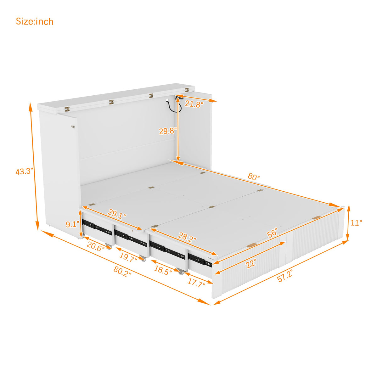 Harper & Bright Designs Full Size Murphy Bed, Wood Full Wall Bed with Drawer and a Set of Sockets & USB Ports, Pulley Structure Design, White Harper & Bright Designs