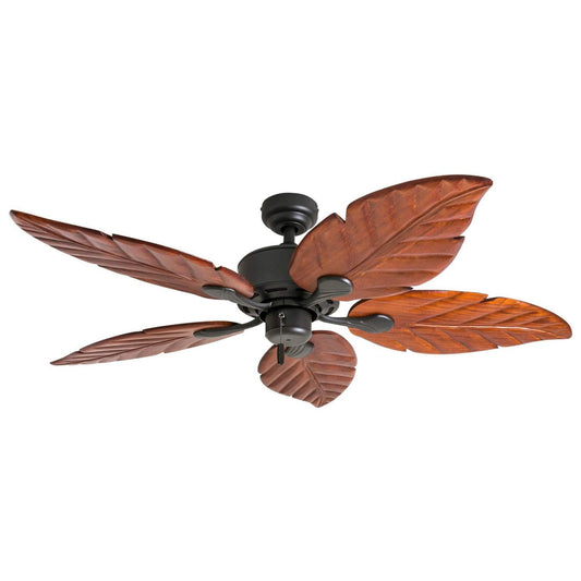 Honeywell Ceiling Fans Willow View, 52 Inch Tropical Indoor Ceiling Fan with No Light, Pull Chain, Three Mounting Options, Hand Carved Wooden Leaf Blades - 50501-01 (Bronze) - WoodArtSupply