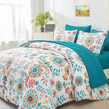 DHSFKBE Boho Comforter Set Twin - 5 Pieces Bed in a Bag Floral Medallions Design, Bohemian Comforter Set with Sheets, Soft Microfiber Complete Bedding Sets All Season (Teal Blue, Twin) DHSFKBE