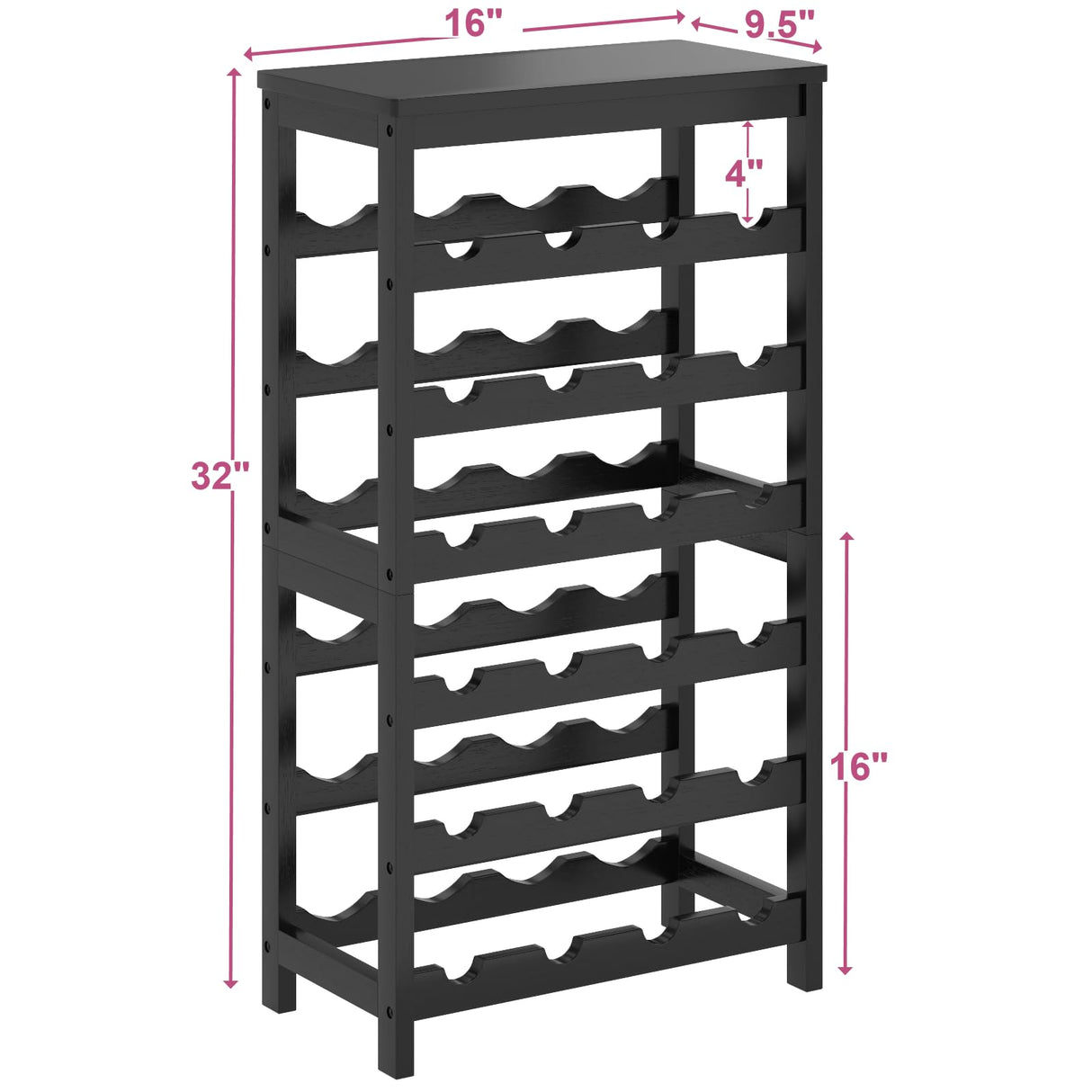 MOGELAFOO 6 Tier Bamboo Wine Rack Freestanding Floor, 24 Bottles Wine Storage Shelves with Table Top, Stackable Wine Display Rack for Kitchen, Bar, Dining Room, Black MOGELAFOO