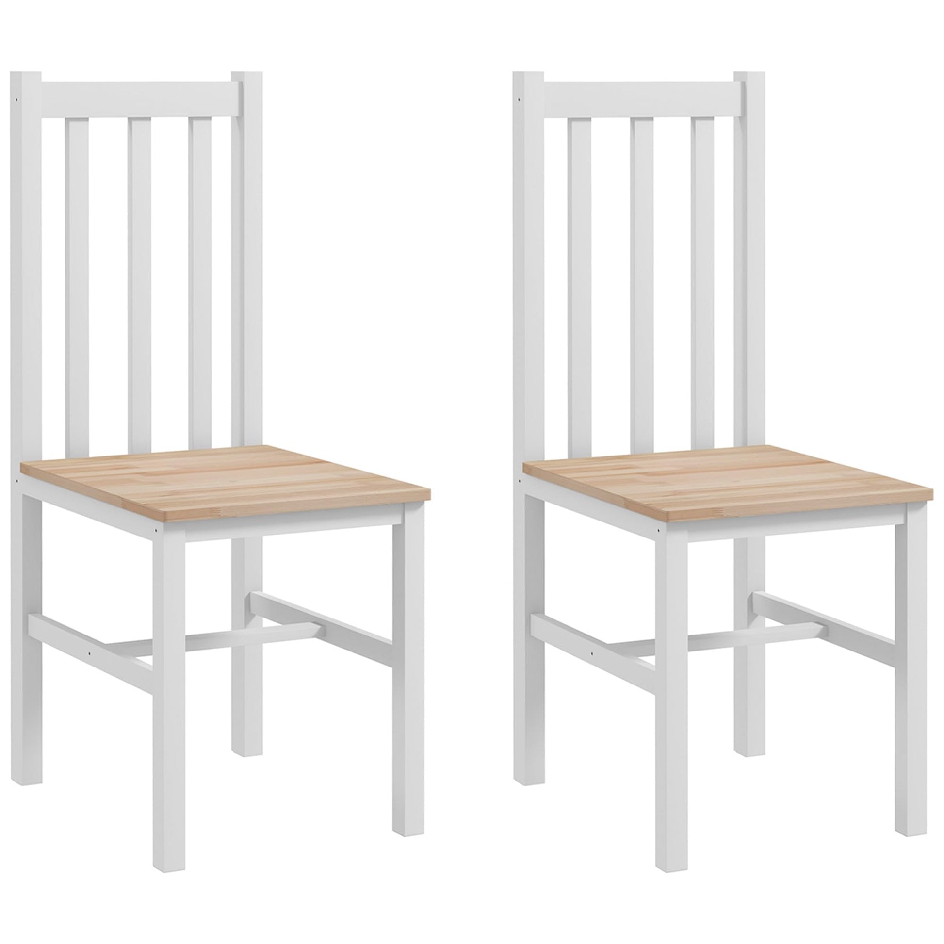 HOMCOM Dining Chairs, Set of 2 Farmhouse Kitchen & Dining Room Chairs with Slat Back, Pine Wood Seating for Living Room and Dining Room, White - WoodArtSupply