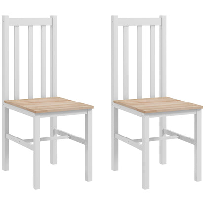 HOMCOM Dining Chairs, Set of 2 Farmhouse Kitchen & Dining Room Chairs with Slat Back, Pine Wood Seating for Living Room and Dining Room, White - WoodArtSupply