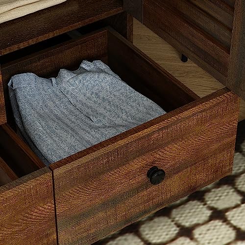 Hitow Wardrobe Armoire with 4 Louvered Doors, Wardrobe Cabinet for Hanging Clothes with 5 Drawers, Bedroom Armoire Dresser Wardrobe Clothes Organizer, Dark Walnut (59.1" W x 19.1" D x 70.5" H) Hitow