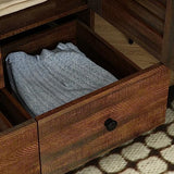 Hitow Wardrobe Armoire with 4 Louvered Doors, Wardrobe Cabinet for Hanging Clothes with 5 Drawers, Bedroom Armoire Dresser Wardrobe Clothes Organizer, Dark Walnut (59.1" W x 19.1" D x 70.5" H) Hitow