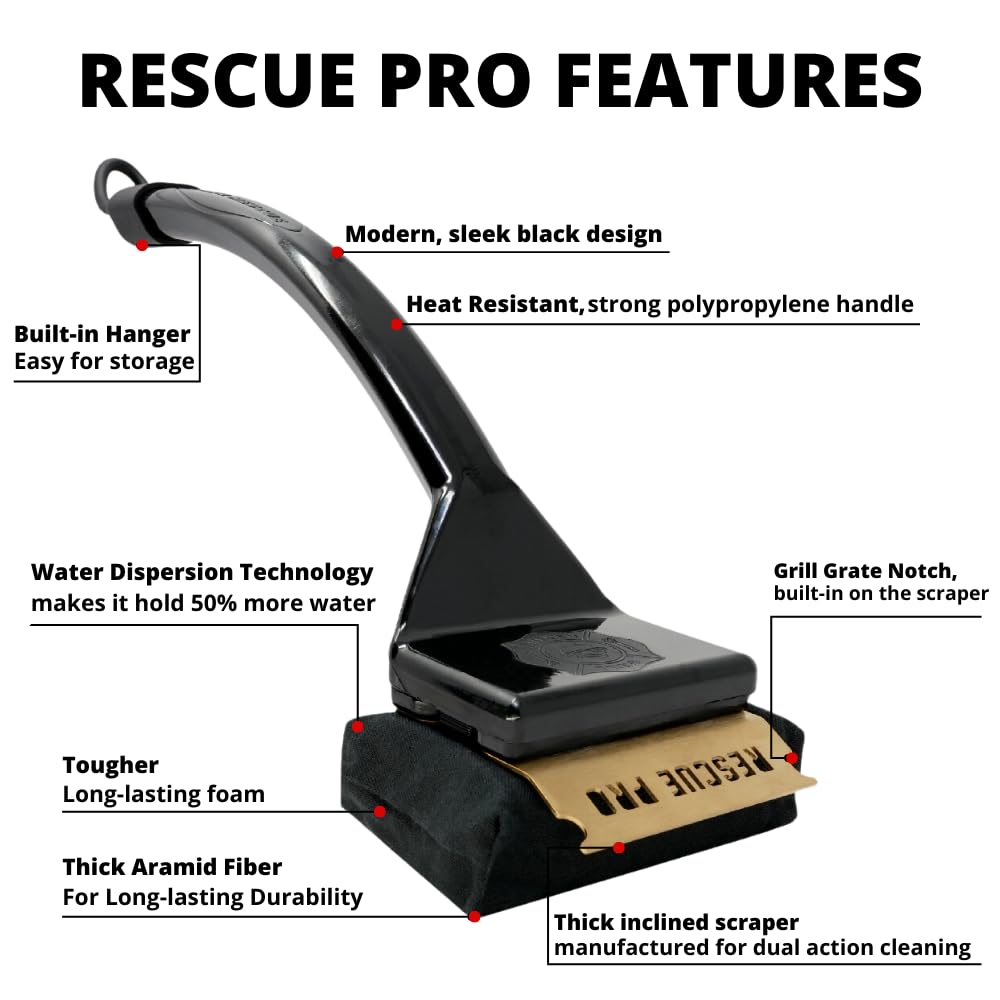 Grill Rescue BBQ Replaceable Scraper Cleaning Head, [Rescue-Upgraded], Bristle Free, Durable and Unique Scraper Tools for Cast Iron or Stainless-Steel Grates, Barbecue Cleaner (Rescue Pro) Grill Rescue