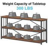 IBF Low Rustic 3 Tier Bookshelf, Industrial Horizontal Wood Bookcase, Farmhouse Long Wide Open Metal Etagere, Modern Large Vintage Book Shelf for Home Office Bedroom Living Room, Rustic Brown, 63 Inch IBF