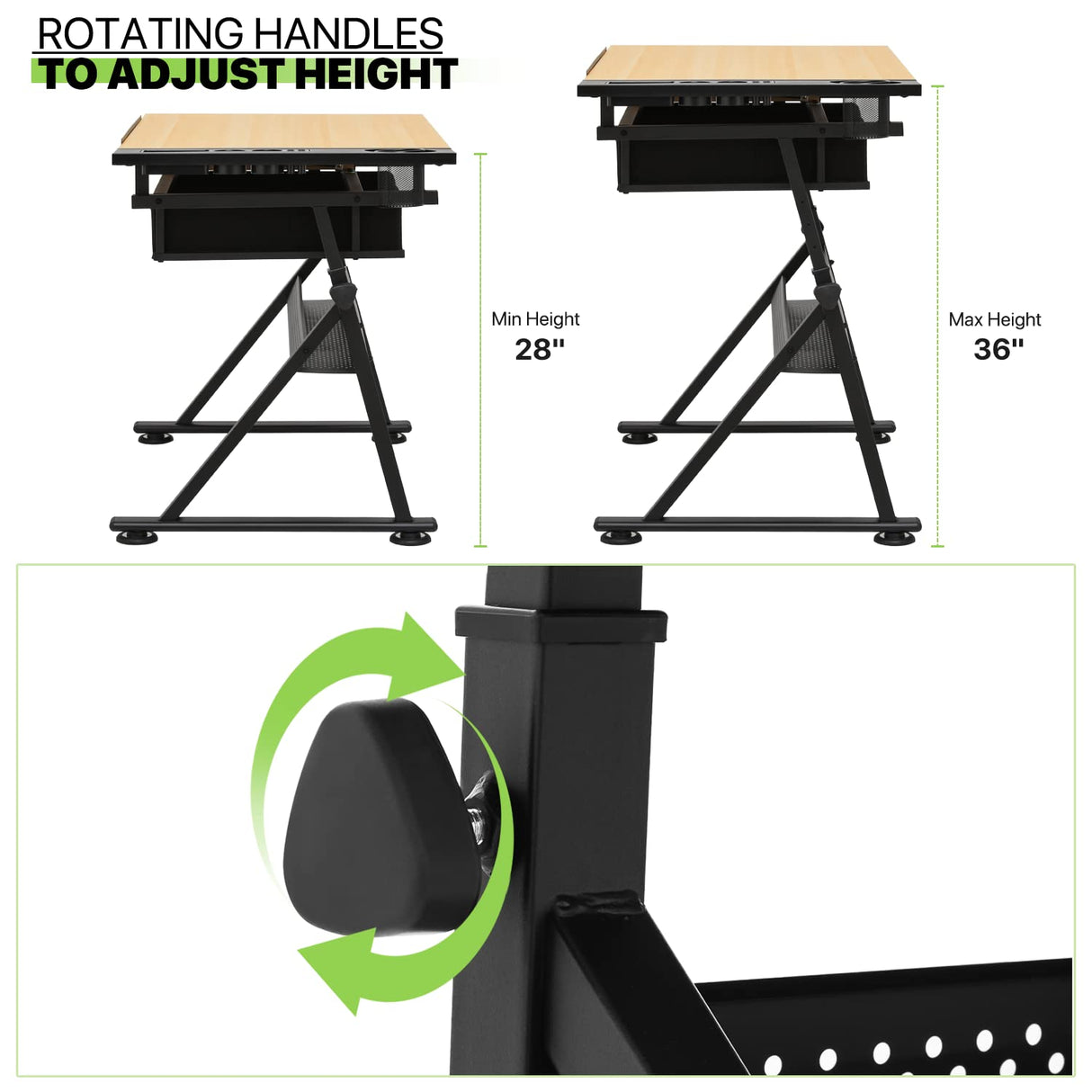 Magshion Drafting Table Set Adjustable Height Artist Desk with Tilting Wooden Tabletop and Sliding Desktop, Multifunctional Art Desk with Stool and 2 Storage Drawers for Home Office School (Natural) Magshion