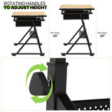 Magshion Drafting Table Set Adjustable Height Artist Desk with Tilting Wooden Tabletop and Sliding Desktop, Multifunctional Art Desk with Stool and 2 Storage Drawers for Home Office School (Natural) Magshion