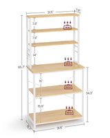 VASAGLE Oak + White 6-Tier Kitchen Baker's Rack with Adjustable Shelves & Hooks VASAGLE