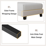 Einhomn Twin Upholstered Bed Frame with Headboard, Button Tufted Linen Bed Base, Platform Bed with Wood Slat, Heavy Duty, Easy Assembly, No Box Spring Needed, White Einhomn