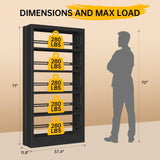 71"H Metal Bookshelf, 5 Tier Bookcase with Adjustable Shelves, Tall Bookcase,Heavy Duty Storage Bookshelves for Library, Office, Bedroom, Living Room, Classroom, Including Book Stopper (Black) Guomao