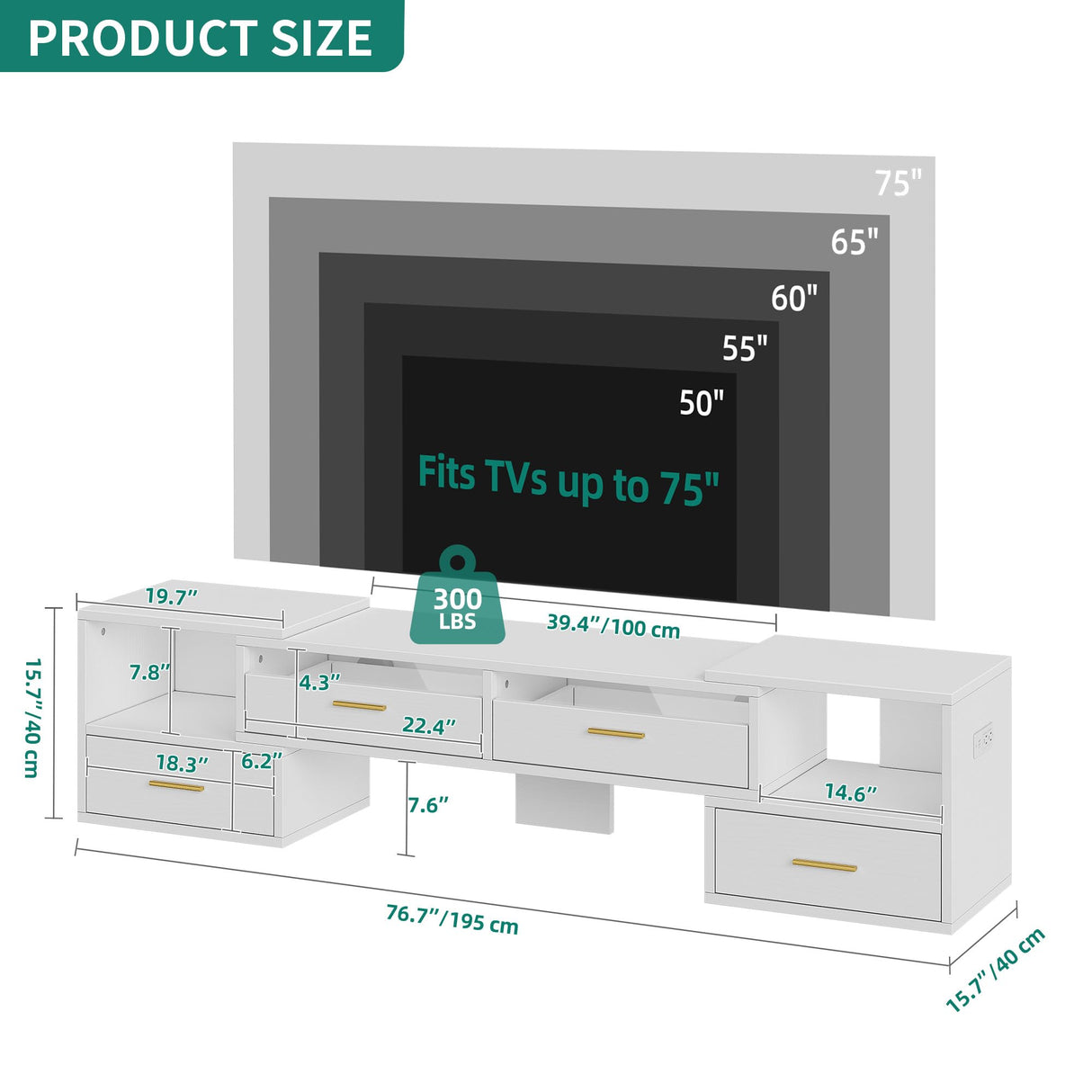 YITAHOME TV Stands for Living Room, Deformable TV Stand for 75 inch TV, Modern TV Stand w/Power Outlets, LED Entertainment Center with Storage, TV Console Cabinet, White YITAHOME
