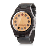 BOBO BIRD Men's Bamboo Wooden Watch with Black Cowhide Leather Strap 12 Holes Timer Design Sports Casual Watches BOBO BIRD