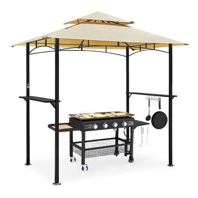 AECOJOY 8' x 5' Outdoor Grill Gazebo Canopy, BBQ Canopy for Outdoor Grill, 2- Tier BBQ Gazebo Shelter for Patio, Backyard and More (Beige)