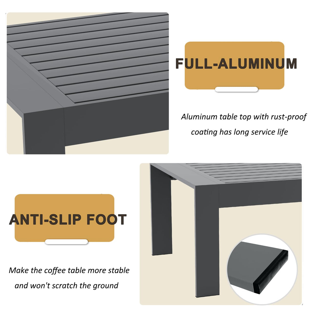 LayinSun Outdoor Aluminum Furniture Set, 5 Pieces Patio Sectional Conversation Chat Sofa Modern Seating Set with Coffee Table LayinSun