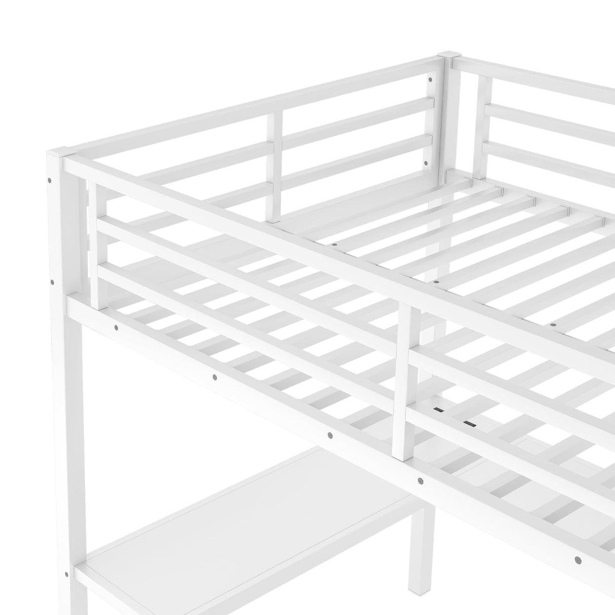 Bellemave Full Size Metal Loft Bed with L Shaped Desk and Wardrobe, Heavy Duty Loft Bed Frame with Storage Stairs, LED Loft Bed Frame with Charging Station & Safety Guardrails, White Bellemave