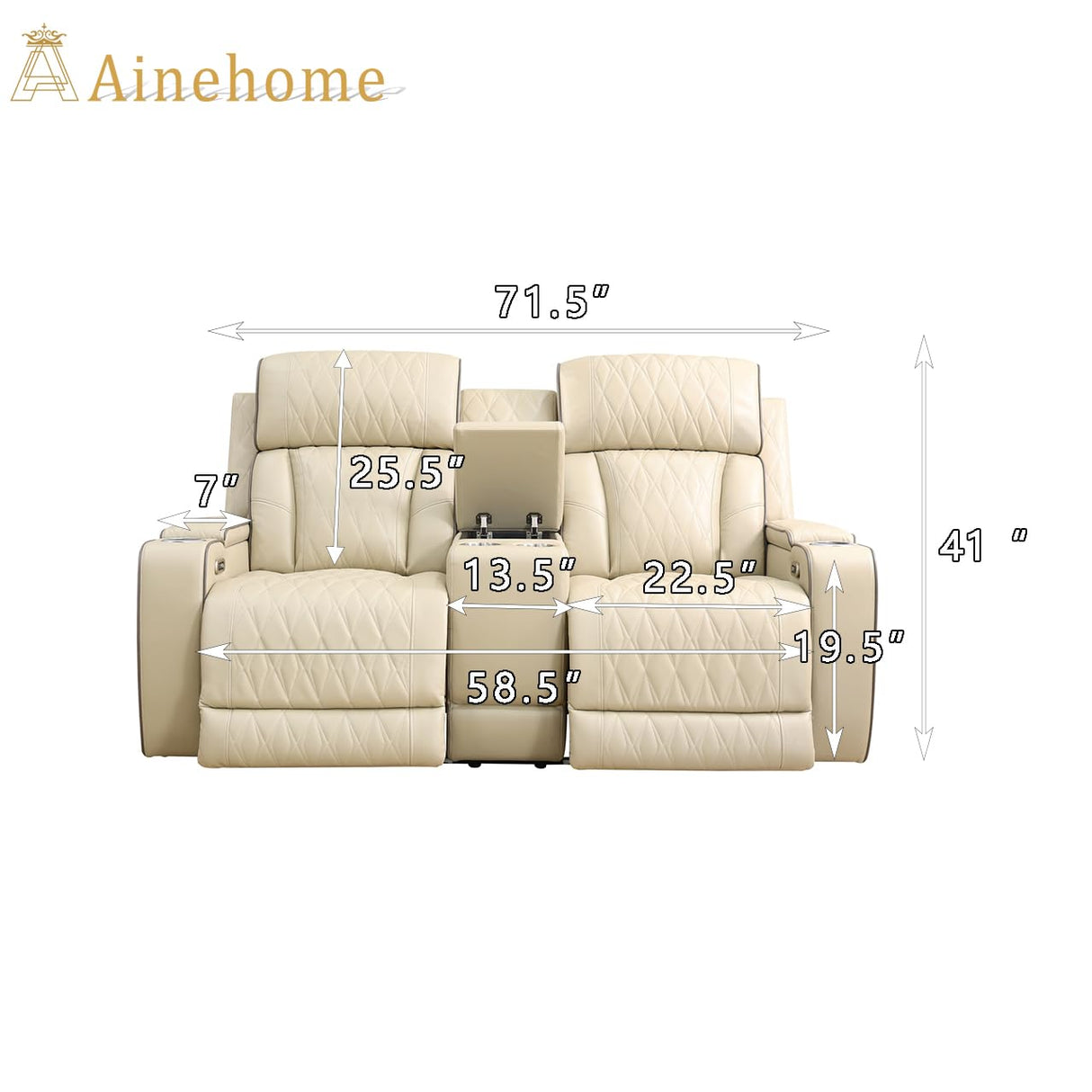 A Ainehome Power Leather Recliner Sofa Set with LED Lights, Recliner Sofa Sectional Couches for Living Room, Reclining Sofa, loveseat, Chair with USB Port/Storage Console/Cup Holder(Khaki,loveseat) A Ainehome