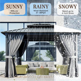 Jolydale Hardtop Gazebo 10X12ft, Outdoor Aluminum Gazebo with Galvanized Steel Double Roof, Permanent Metal Pavilion with Netting, Curtains Jolydale
