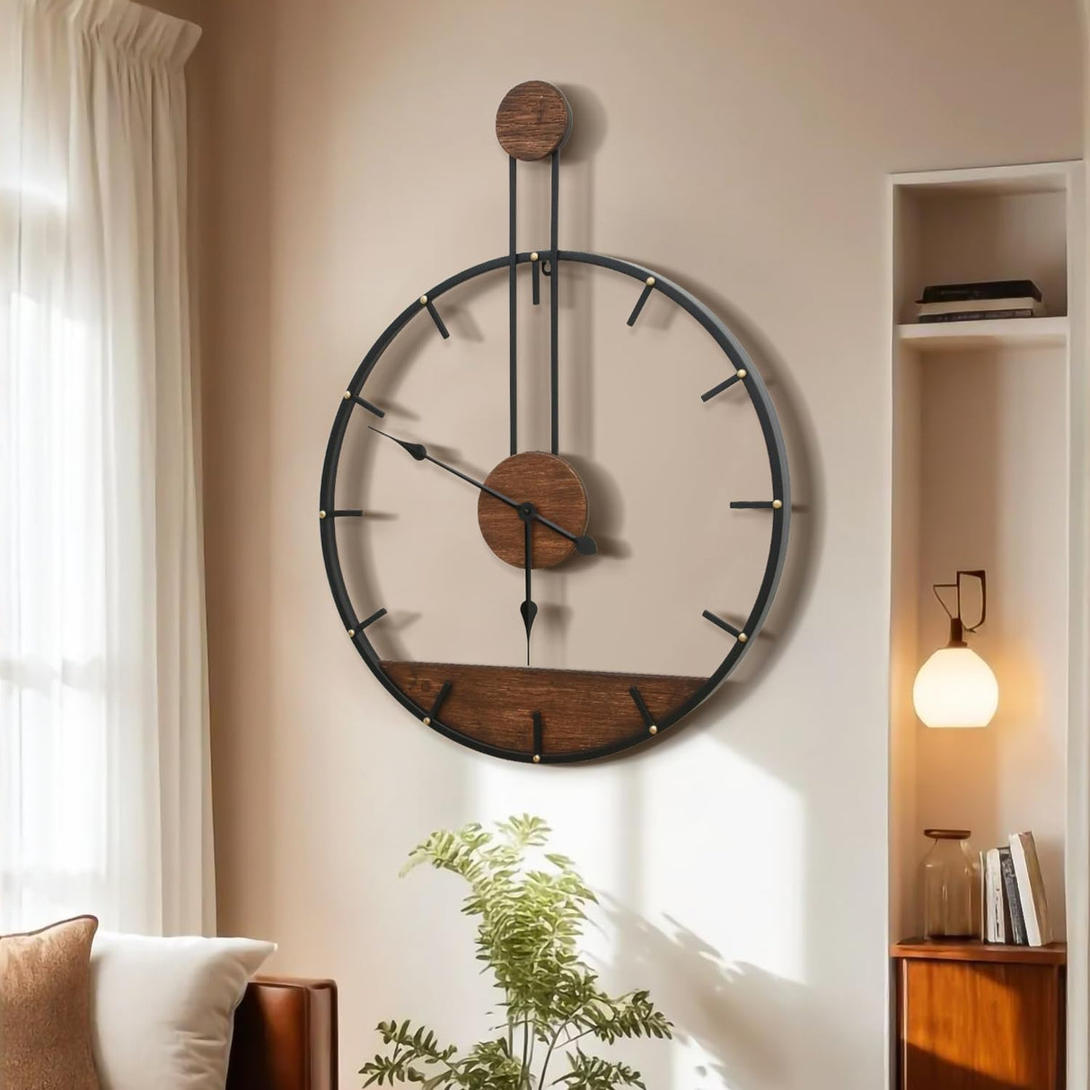 Micasso 24 * 32 in Solid Wood Large Wall Clock, Modern Simple Wall Decor Metal Frame Silent Non Ticking Clock for Living Room Decor, Kitchen, Bedroom. Micasso