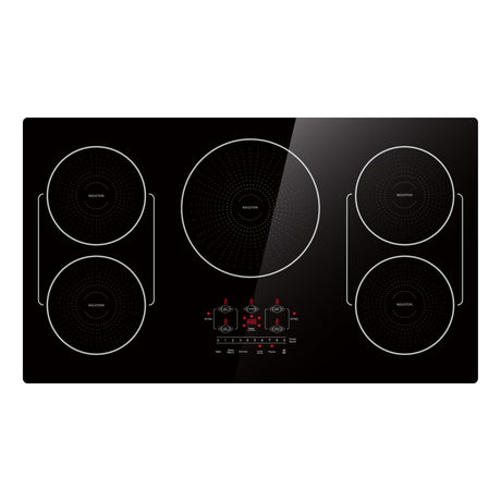BIGoods 36 Inch Induction Hob Cooktop 5 Burners, Flat Glass Top Electric Stove with Bridge-SYNC, 3 Preset Modes Booster, Timer, Pause, Child Lock, Drop in, 208~240V/50A, Black BIGoods