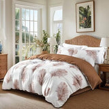 OAITE Duvet Cover Twin Size,Reversible Leaf Brown Duvet Cover Set with Zipper Closure, 3 Pieces Modern Patterns Soft Microfiber Bedding Set with 8 Ties(68’’*90’’,2 Pillow Cases) OAITE