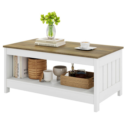 Coffee Tables for Living Room, Modern Coffee Table,21.65" D x 39.7" W x 17.72" H Farmhouse Coffee Table with Storage,Wood Cocktail Table,Small Center Table,White &Farmhouse Brown - WoodArtSupply