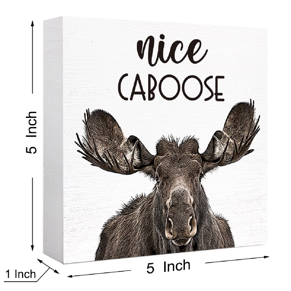 SJNH Funny Bathroom Wood Sign Nice Caboose Funny Moose Wood Block Sign for Bathroom Shelf Toilet Restroom Home Tabletop Desk Decor,Farmhouse Bathroom Wooden Box Sign SJNH