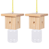 2 PCS Wood Carpenter Bee Trap for Outside - Best Bee Trap - Nature Hanging Carpenter Bee Traps Plastic Jar Outdoor - Insect Traps Best Bee Trap