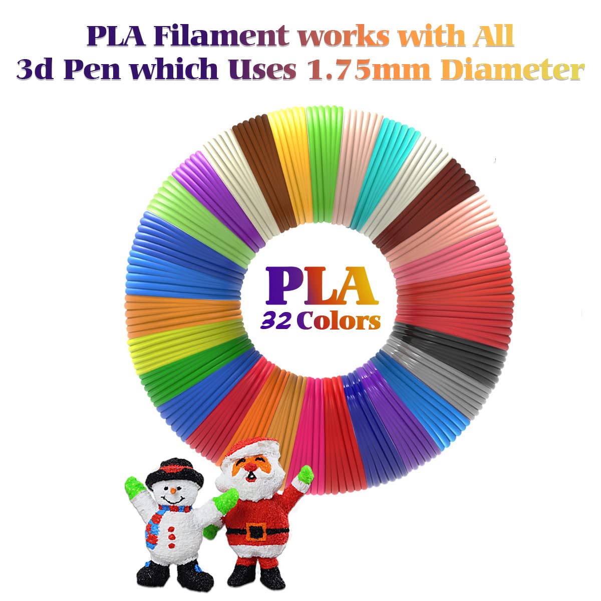 Aozzy 32 Colors 528 Feet 1.75mm PLA 3D Pen Filament Refills for 3D Printing Pen Aozzy