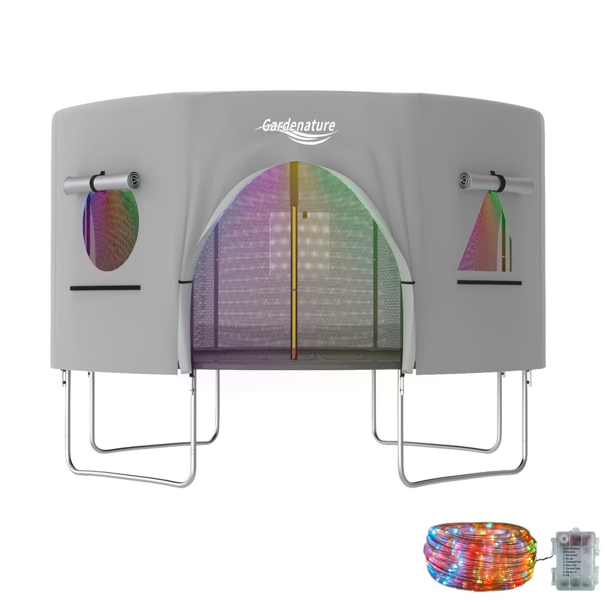 Gardenature 12FT Trampoline Tent for Kids(Tent Only),Fit for 8 Straight Poles Round Trampoline,Trampolien Shade Cover with LED Light,Outdoor Trampolien Accessories Canopy,Anti-Tear,Camping,Gray Gardenature