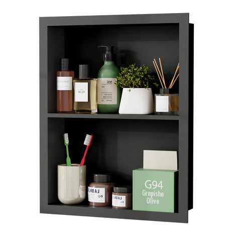 Giklux Stainless Steel Recessed Medicine Cabinet 14''*18'', Rust-Proof Metal Wall Niche, in Wall Shower Niche Shelf Insert Replacement, Recessed Medicine Cabinets for Drywall, Bathroom Storage, Black Giklux