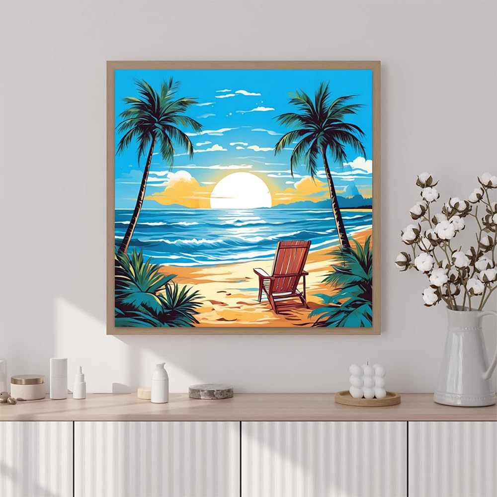 Artunion Framed Paint by Numbers Kit for Adults Beginners & Kids Ages 8-12,Summer Beach Paint by Number with Frame,Sunset Beach Paint by Numbers Kit on Canvas 10 * 10 Inch Without Easel Artunion