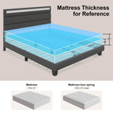 Benevika Queen Size Bed Frame with Charging Station and LED Lights, Modern Upholstered Bed Frame with Headboard, Linen Fabric Beds, Wood Slats, No Box Spring Needed, Easy Assembly, No Noise, Grey Benevika