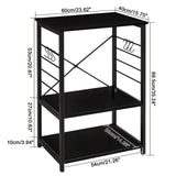 YMYNY Standing Baker's Racks, 3-Tier Microwave Oven Stand with Metal Frame and 6 Hooks, Coffee Bar Table, Storage Shelf Rack for Kitchen and Living Room, Panel Adjustable, Black, UHTMJ022B YMYNY