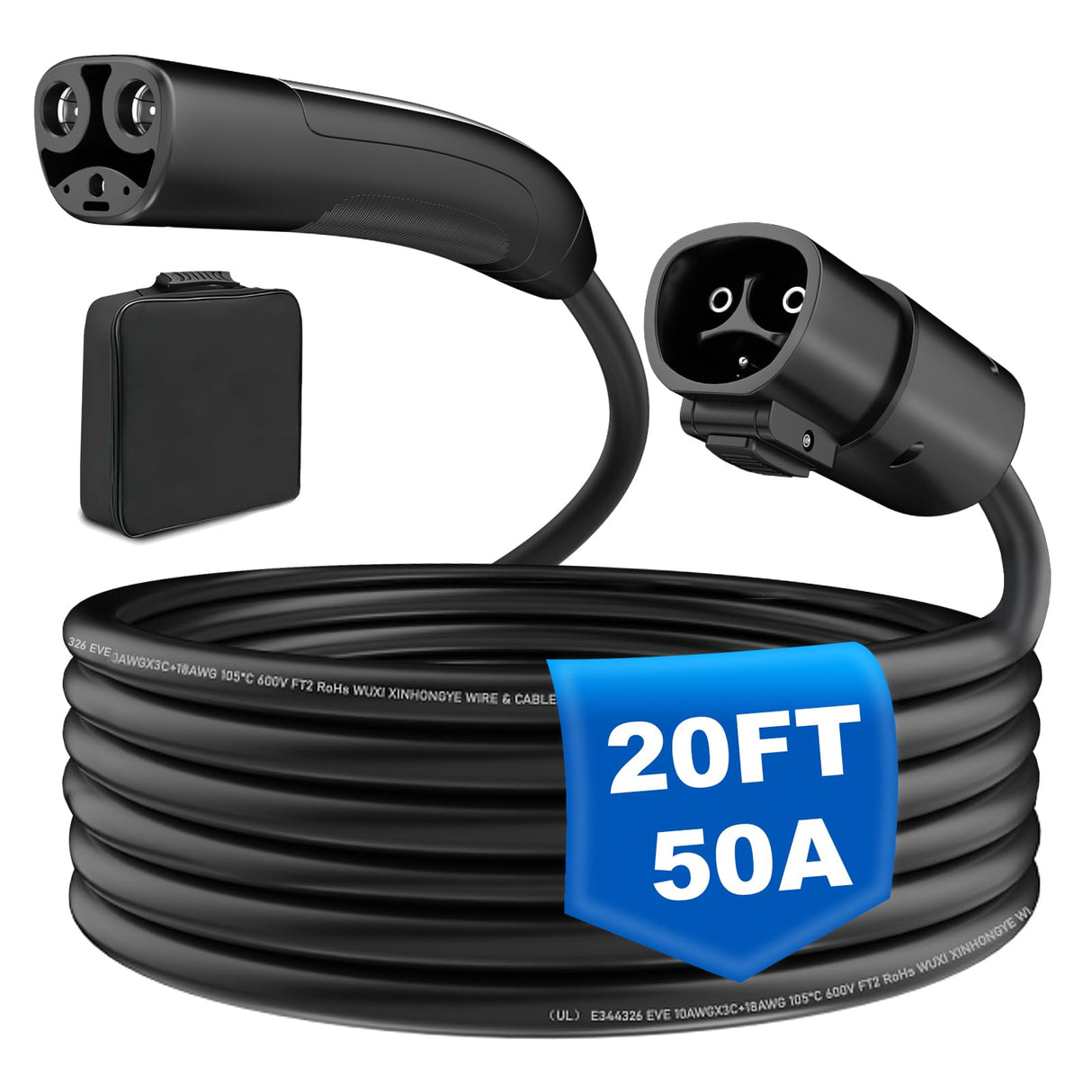 NACS EV Extension Cable, 20ft 50A EV Charger Extension Cord Compatible with Model 3/Y/X/S/CT, High Powered TSL Wall Connector, Destination Charger, and Mobile Connector 110V-240V EVCONN