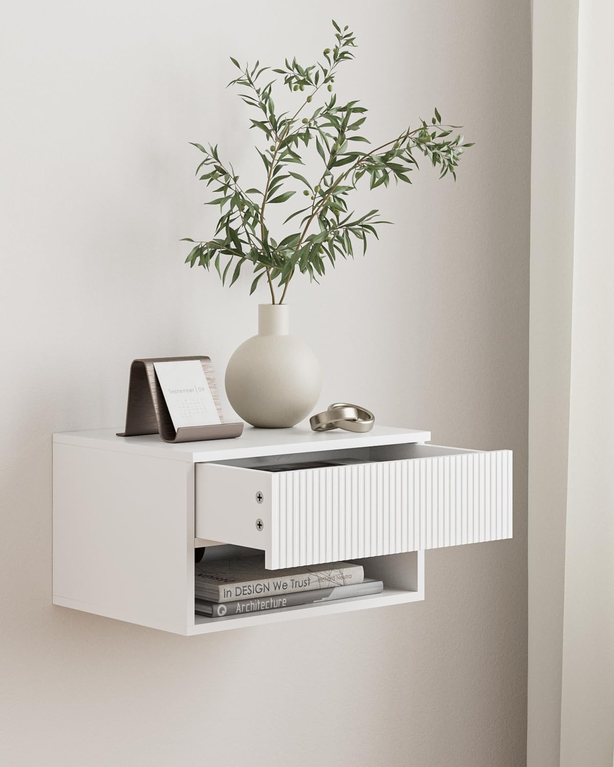 Aienvey Floating Nightstand, Small Modern Floating Nightstand with Drawer, Floating Shelves for Bedroom, Bathroom, White Stripe Aienvey