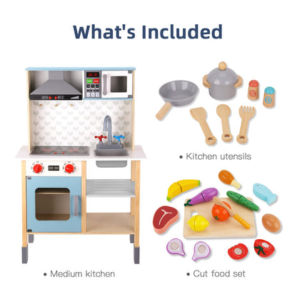 TOOKYLAND Kids Kitchen Playset, Play Kitchen Set for Kids with Real Light & Sounds, Cutting Play Food, Vegetables& Fruits, Kids Play Kitchen for Toddlers - WoodArtSupply