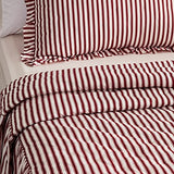 CHIXIN Ticking Stripe Ruffle Skirt Bedspread Queen Size - 30" Long Drop, Shabby Chic Style, Lightweight Bedding Cover, 3 Piece Set, Burgundy Red CHIXIN