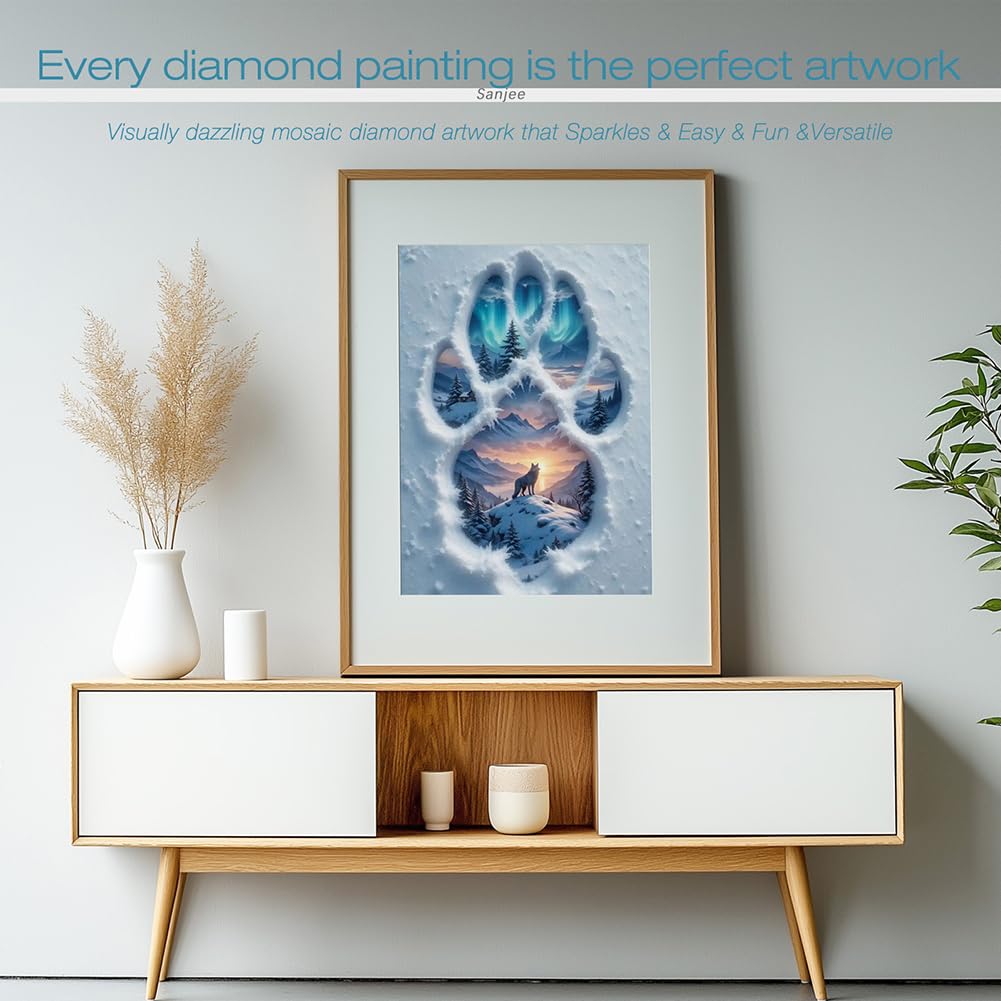 Sanjee Diamond Art Kits for Adults, Wolf Diamond Painting Kits for Beginner, 5D DIY Round Full Drill Gem Art Crafts for Home Wall Decor Gift, 12x16inch Sanjee