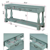 LKTART Solid Wood Console Table Sofa Table Entryway Table with 3 Drawers and 1 Bottom Shelf for Storage Entry Hallway Foyer Sofa (63" Retro Green) LKTART