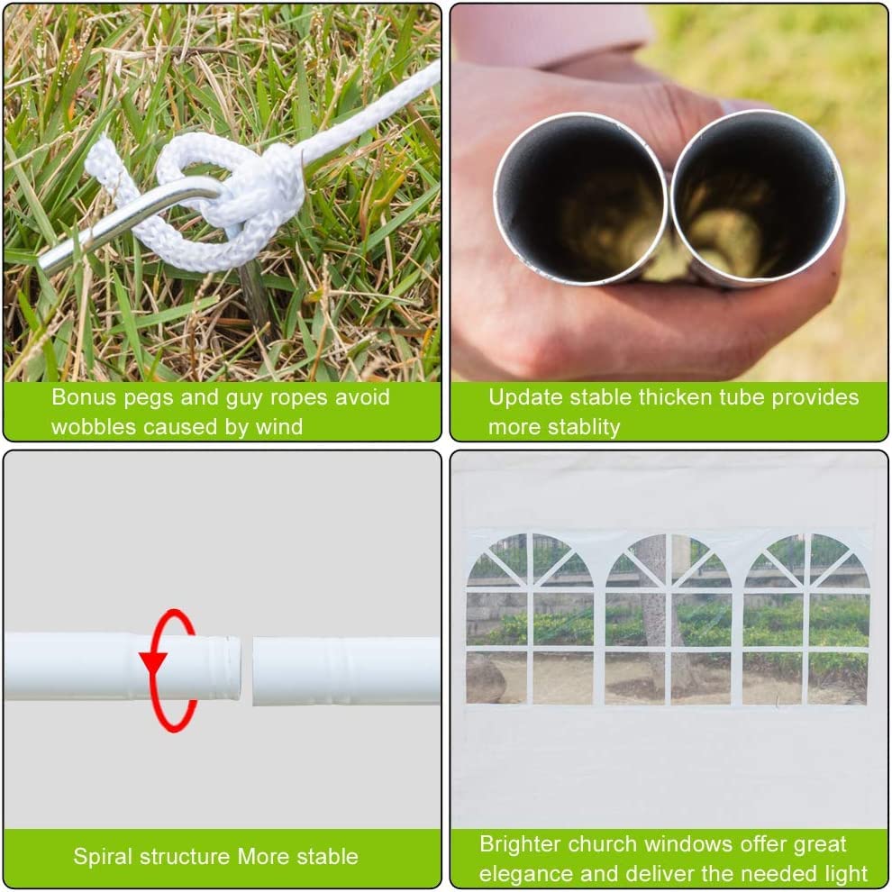 KepooMan 10' x 20' Outdoor Gazebo Canopy Waterproof Party Tent Wedding Canopy with Removable Sidewalls & Brighter Church Windows KepooMan