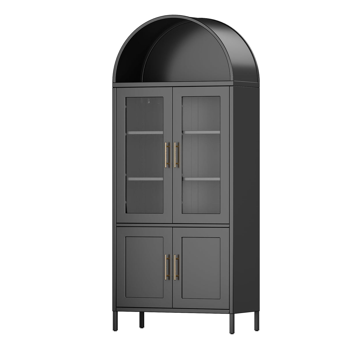 JAORD Metal Arched Cabinet, 73'' Arched Kitchen Pantry Storage Cabinet with Doors/Shelves, Black Arched Bookcase Display Cabinet for Home Office Bar Living Room, Assemble Require JAORD
