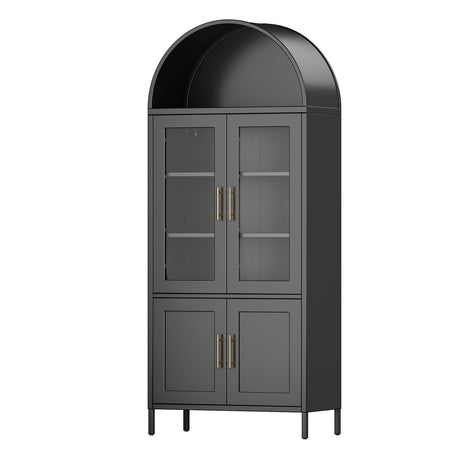 JAORD Metal Arched Cabinet, 73'' Arched Kitchen Pantry Storage Cabinet with Doors/Shelves, Black Arched Bookcase Display Cabinet for Home Office Bar Living Room, Assemble Require JAORD