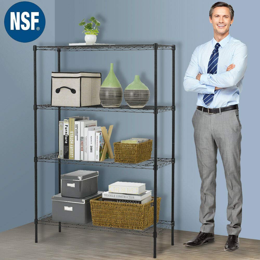 4 Tier Wire Shelving Unit Wire Shelf Storage Shelves Metal Organizer Rack Adjustable Commercial Grade Utility Heavy Duty for Restaurant Bathroom Kitchen 54"x36"x14" NSF-Certified,Black