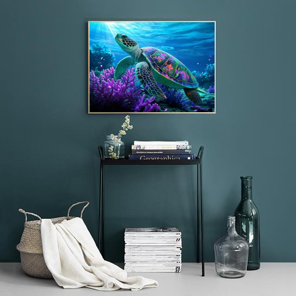 ACANDYL DIY Paint by Numbers Kit for Adults Beginner Paint by Number for Adults Canvas Painting by Number DIY Acrylic Oil Painting on Canvas Arts Craft Decoration Sea Turtle 16x20 in ACANDYL