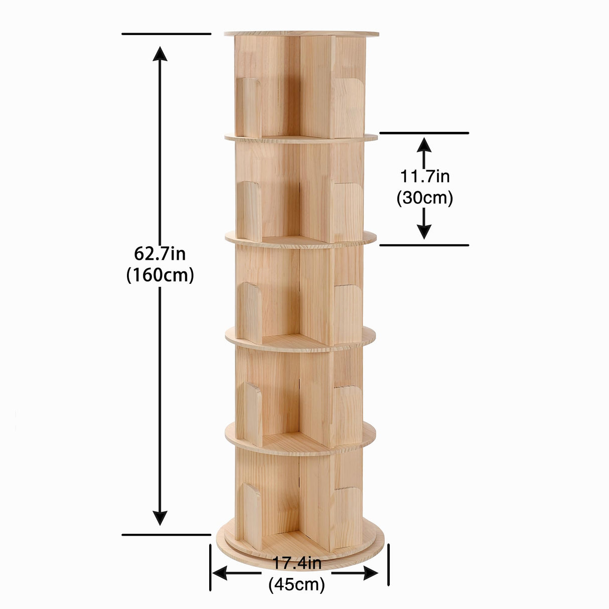 Rotating 360° Bookshelf in Yellow - 5-Tier Solid Wood Corner Organizer for Small Spaces hhgrapehh